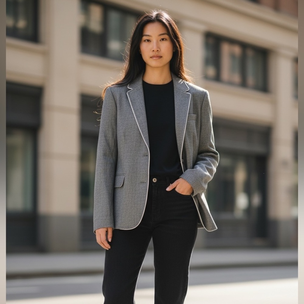 Vineyard Vines Gray Piped Wool Blazer